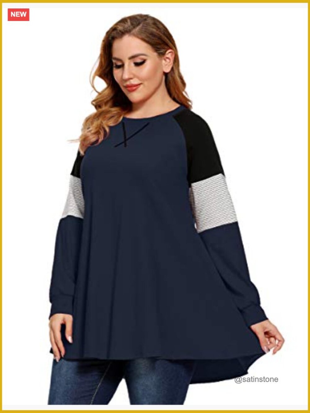 Plus Size Cotton Spandex Pullover Sweatshirt Tunic Long Sleeve - Picture 3 of 7